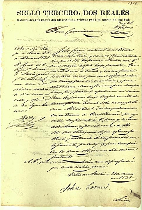 First Page of John Corner's Mexican Land Grant